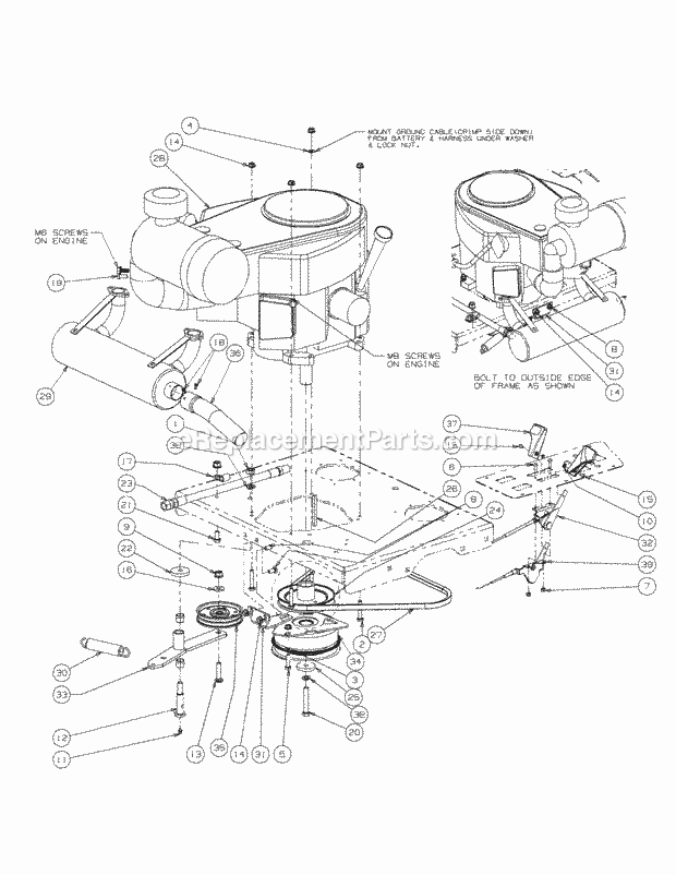 Kawasaki 25hp Engine Accessories Diagram and Parts List for M54-KW 53AI8CT4050-25HP Cub Cadet Lawn Tractor